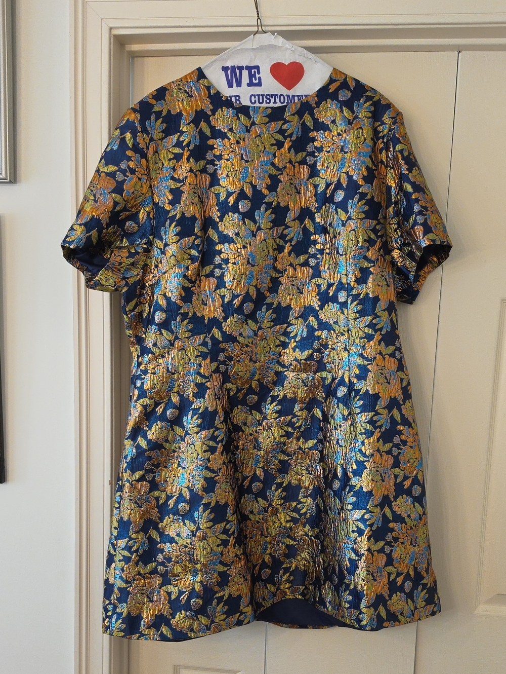 AKIRA Metallic Floral Brocade Dress in Navy and Gold